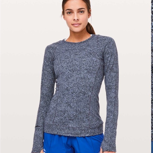 Lululemon Cypress Kiss Long Sleeve, heathered black and blue, size 2 - Picture 1 of 7